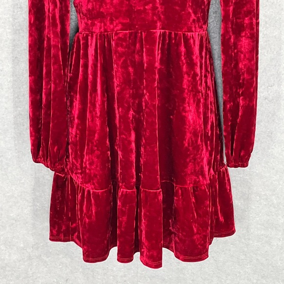 City Vibe Red Velvet Dress Sz S Babydoll Festival‎ Whimsigoth Vamp Holiday - Picture 5 of 14
